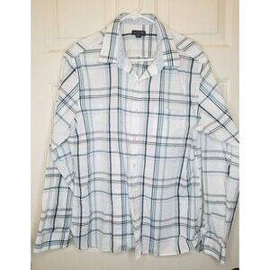Van Heusen Men's Dress Shirt L 16-16.5 Blue Plaid Long  Sleeve Button Up